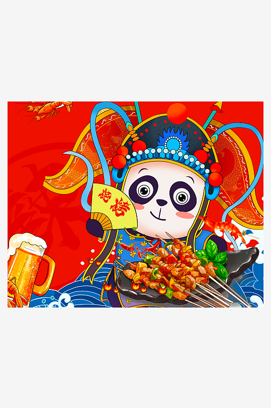 国潮风美食背景模板-众图网