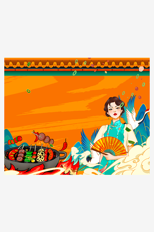 国潮风美食背景模板-众图网