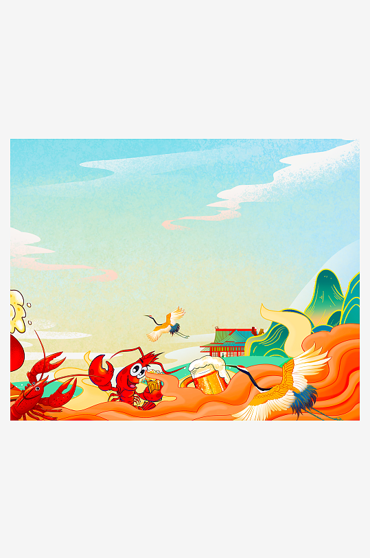 国潮风美食背景模板-众图网