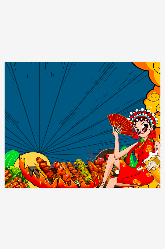 国潮风美食背景模板素材-众图网