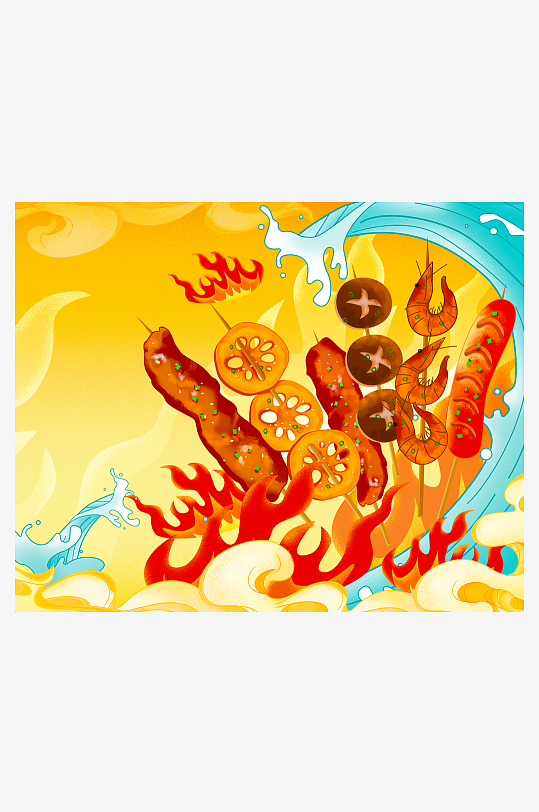 国潮风美食背景模板素材-众图网