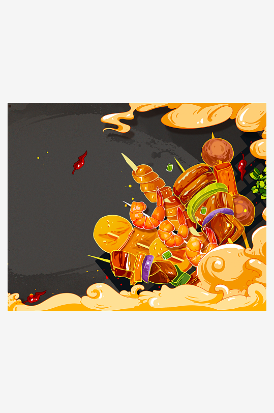 国潮风美食背景模板素材-众图网