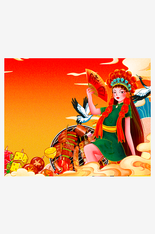 国潮风美食背景模板素材-众图网