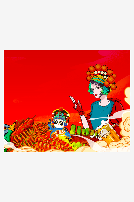 国潮风美食背景模板-众图网