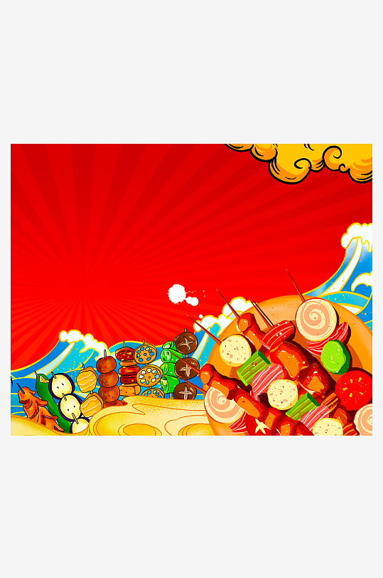 国潮风美食背景模板-众图网