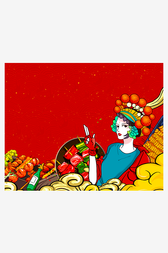 国潮风美食背景模板-众图网