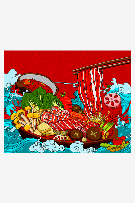 国潮风美食背景模板-众图网