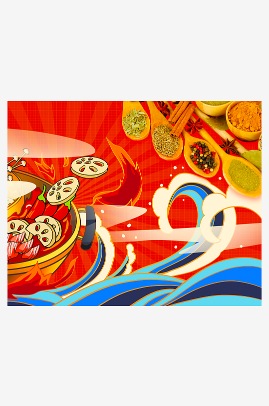 国潮风美食背景模板-众图网