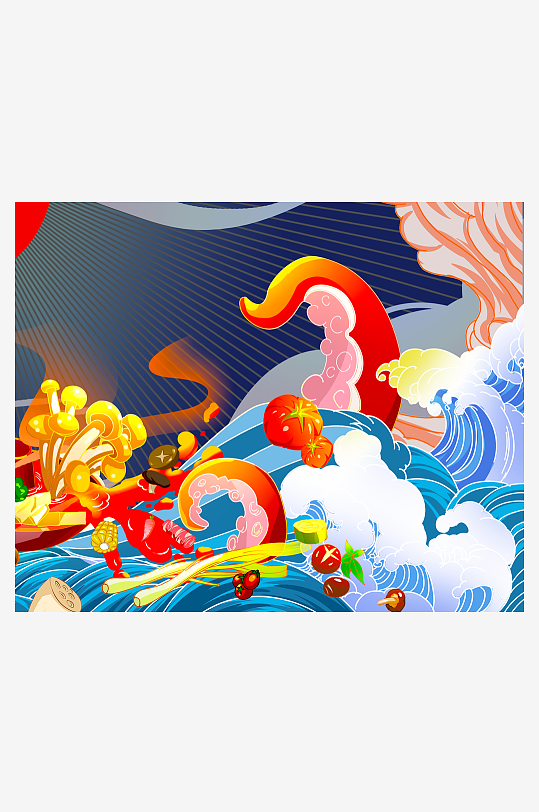 国潮风美食背景模板素材-众图网