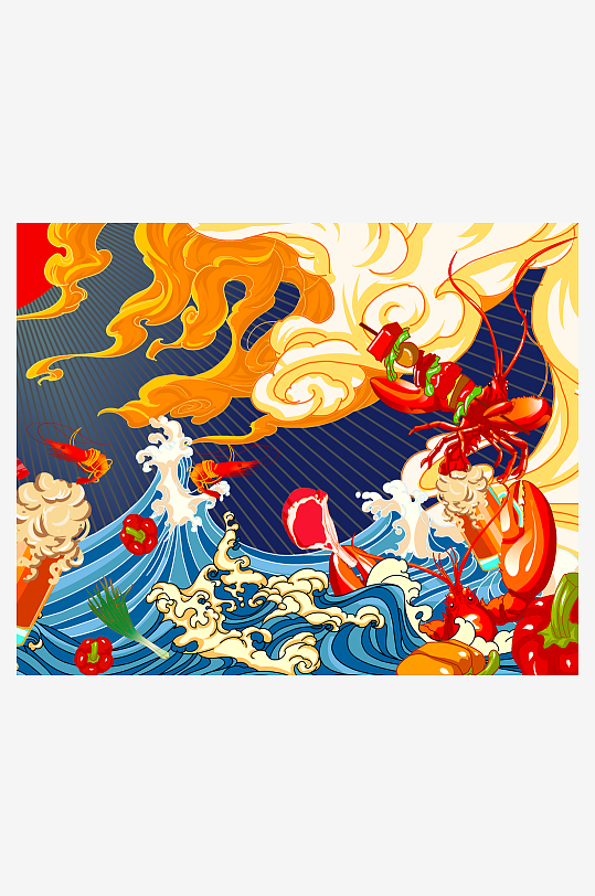 国潮风美食背景模板素材-众图网