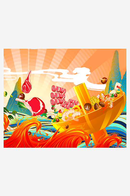 国潮风美食背景模板素材-众图网