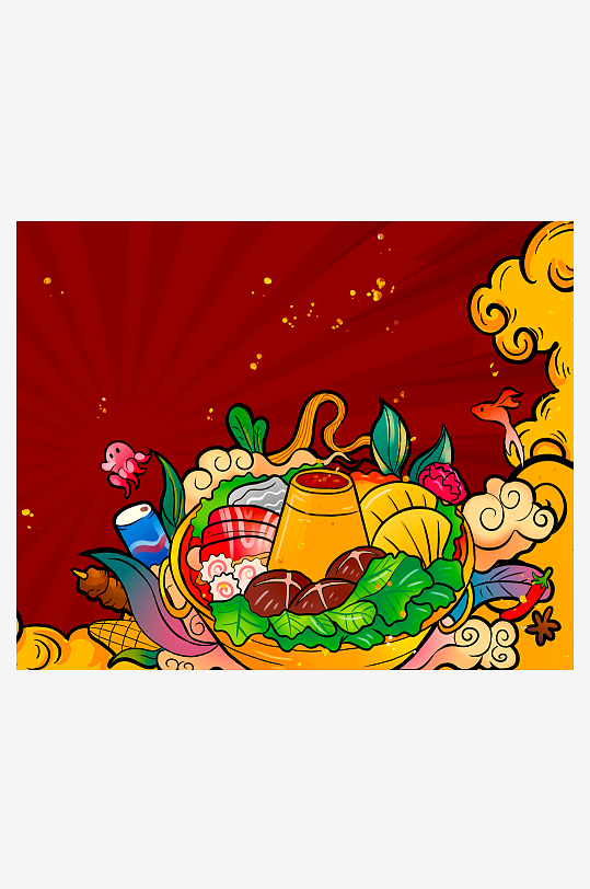 国潮风美食背景模板素材-众图网