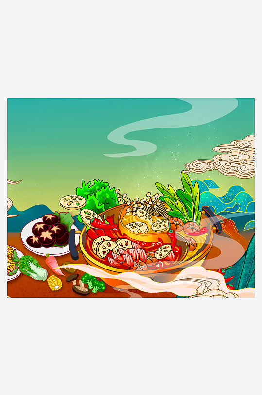 国潮风美食背景模板素材-众图网