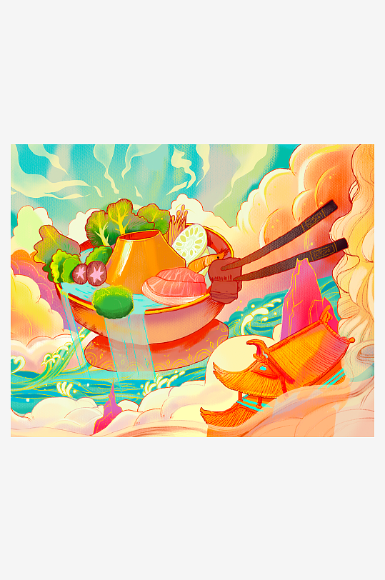 国潮风美食背景模板素材-众图网