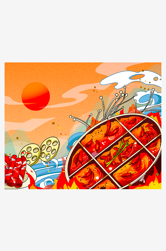 国潮风美食背景模板-众图网