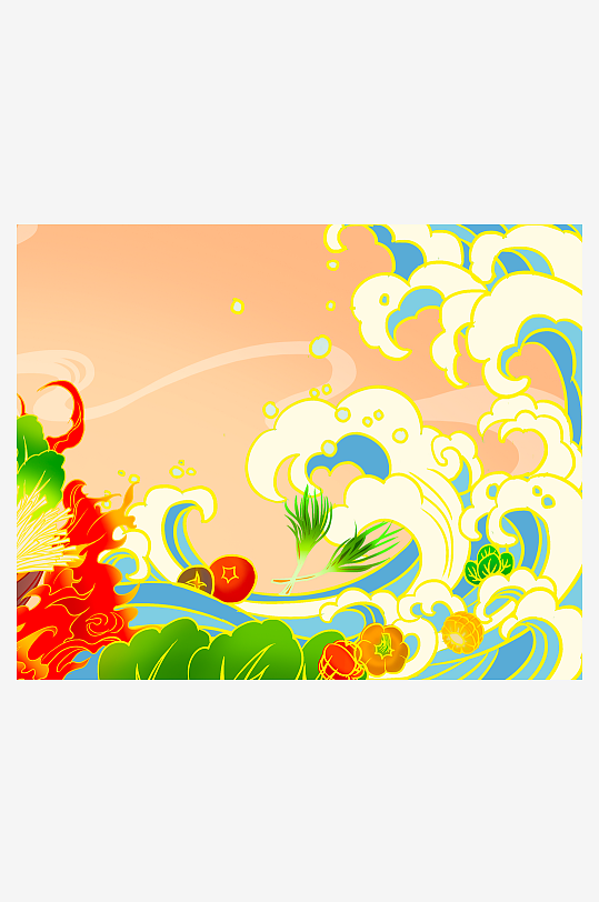 国潮风美食背景模板-众图网