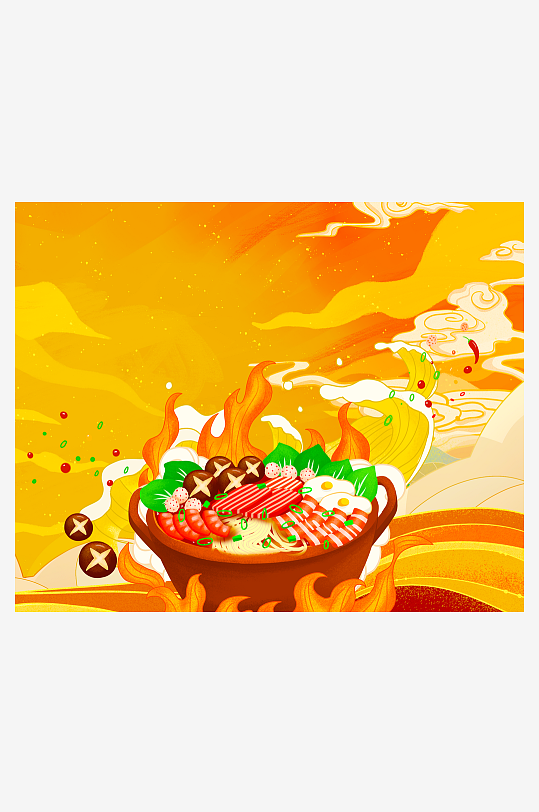 国潮风美食背景模板-众图网