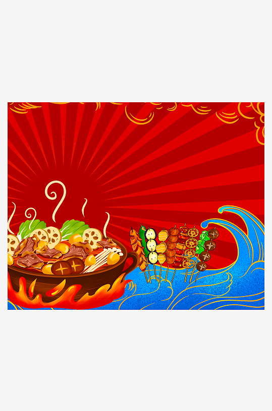 国潮风美食背景没模板-众图网