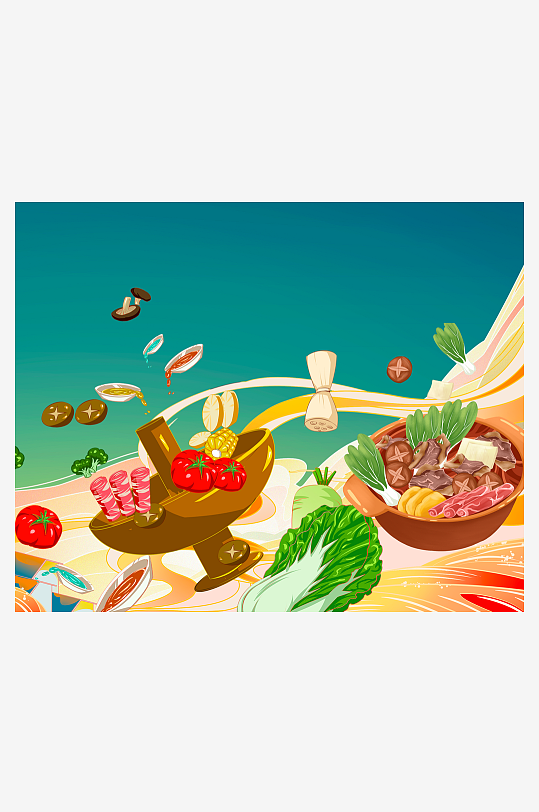 国潮风美食背景没模板-众图网