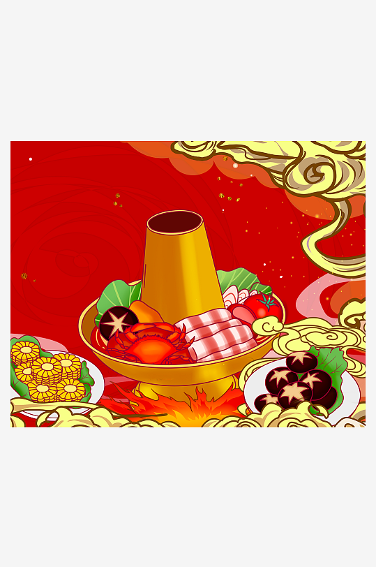 国潮风美食背景没模板-众图网