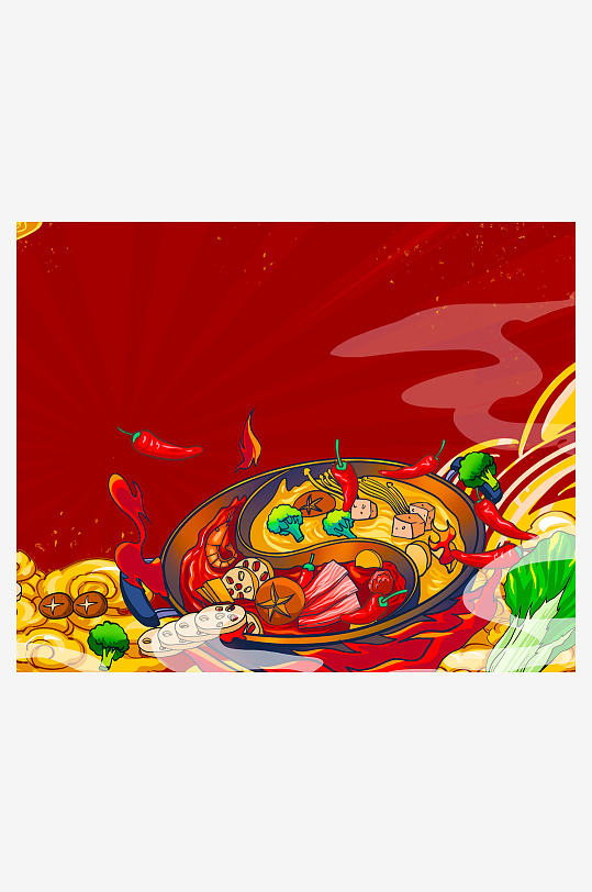 国潮风美食背景没模板-众图网