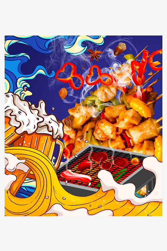 国潮风美食背景素材-众图网