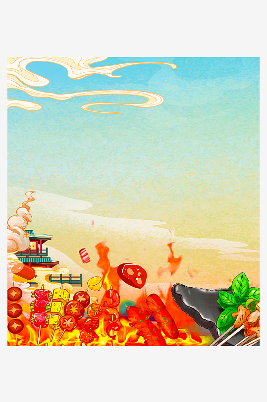 国潮风美食背景素材-众图网