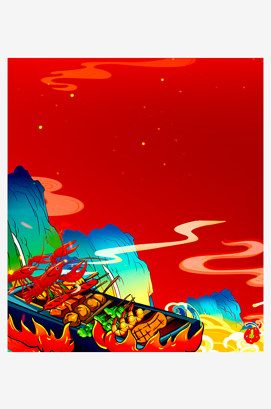 国潮风美食背景素材-众图网