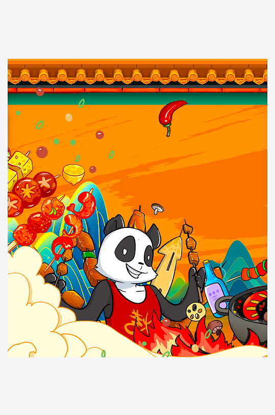 国潮风美食背景素材-众图网