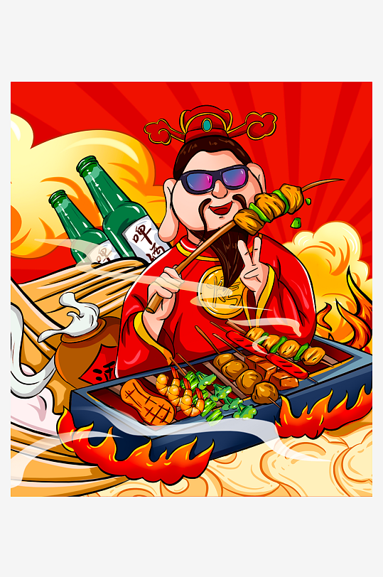 国潮风美食背景模板素材-众图网