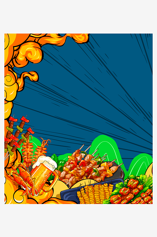 国潮风美食背景模板素材-众图网