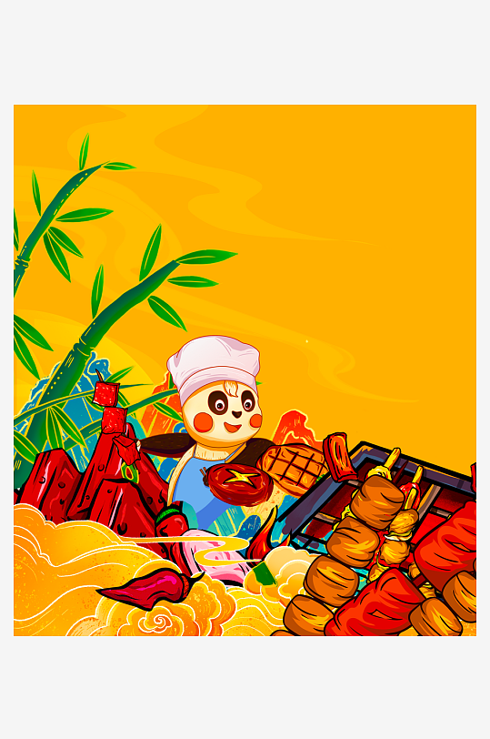 国潮风美食背景模板素材-众图网