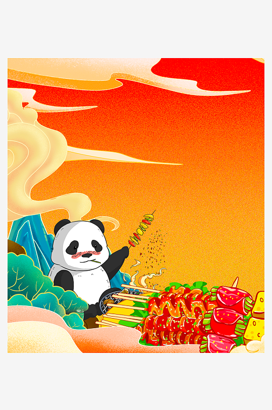 国潮风美食背景模板素材-众图网