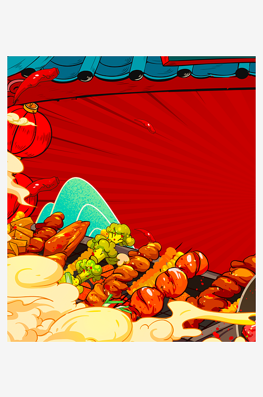 国潮风美食背景模板素材-众图网