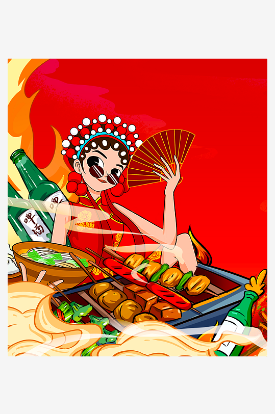 国潮风美食背景模板素材-众图网