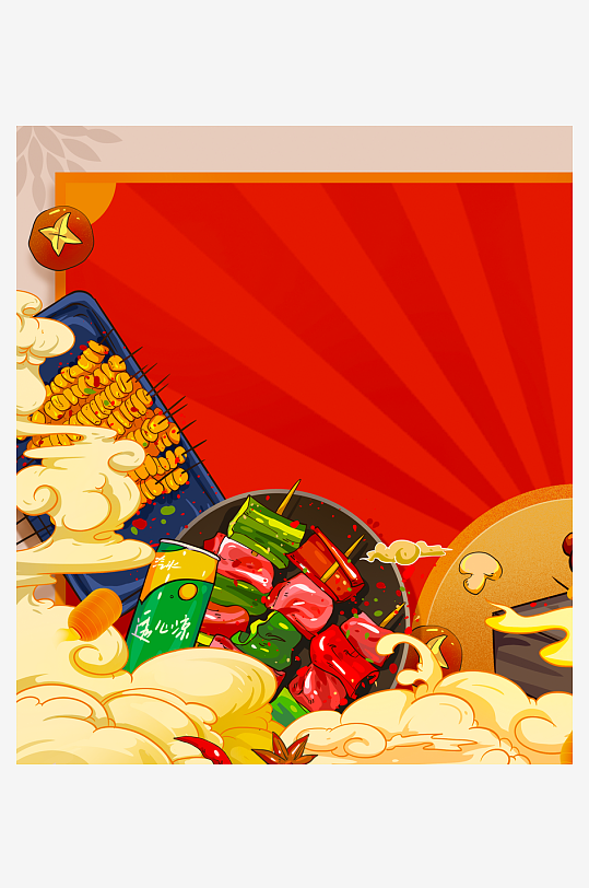 国潮风美食背景模板-众图网