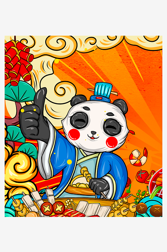 国潮风美食背景模板-众图网