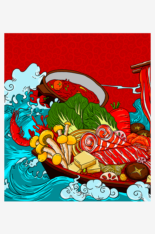 国潮风美食背景模板-众图网