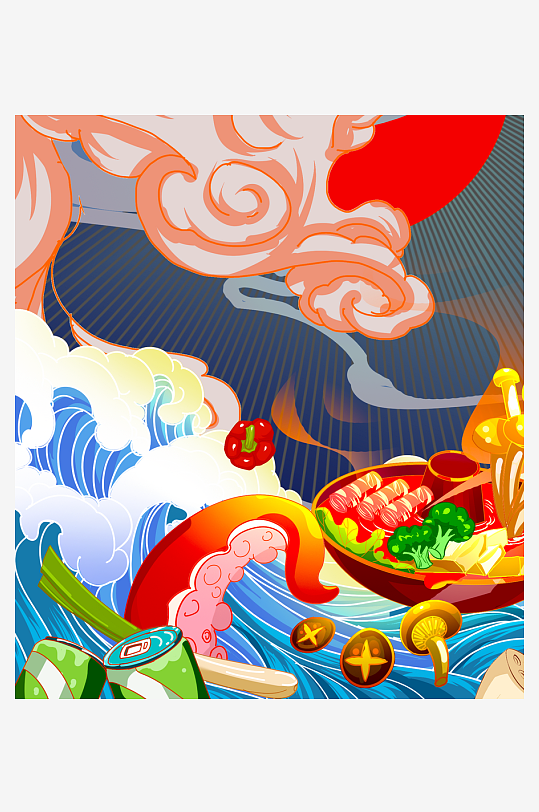 国潮风美食背景模板-众图网