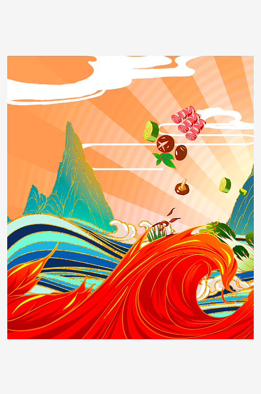 国潮风美食背景模板-众图网