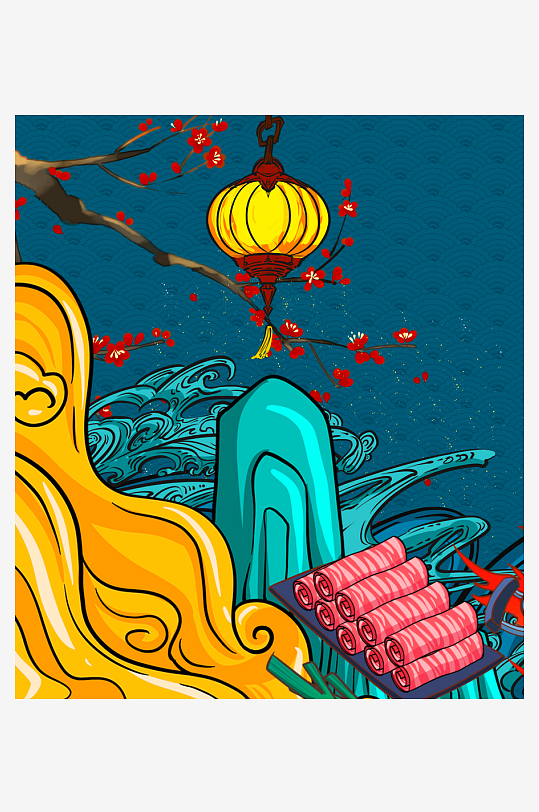 国潮风美食背景素材-众图网