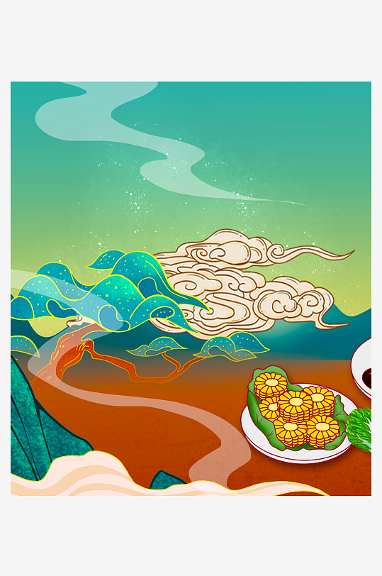 国潮风美食背景素材-众图网