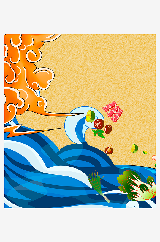 国潮风美食背景素材-众图网