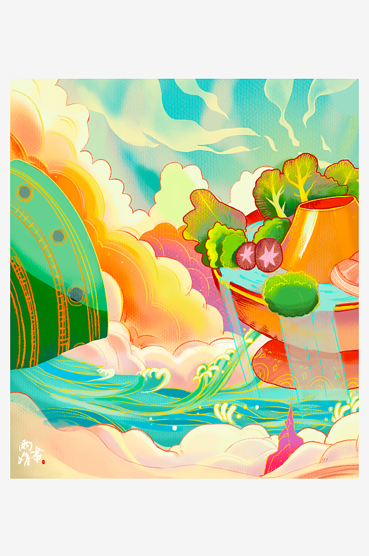 国潮风美食背景素材-众图网