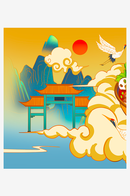 国潮风美食背景素材-众图网