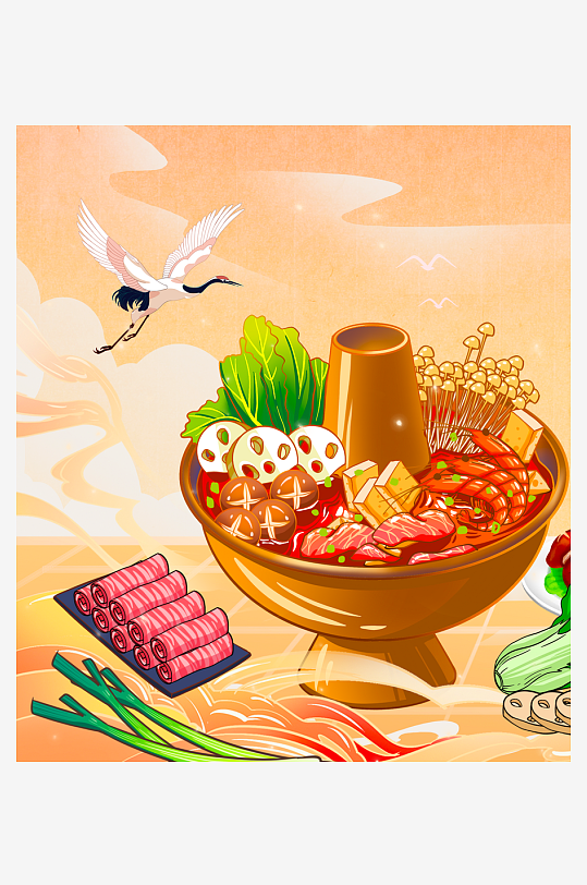 国潮风美食背景素材-众图网