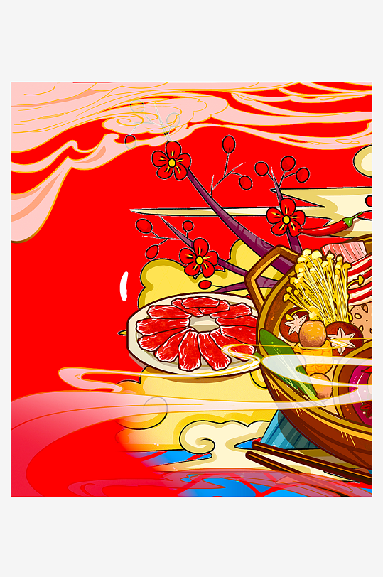 国潮风美食背景素材-众图网