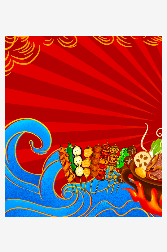 国潮风美食背景模板素材-众图网