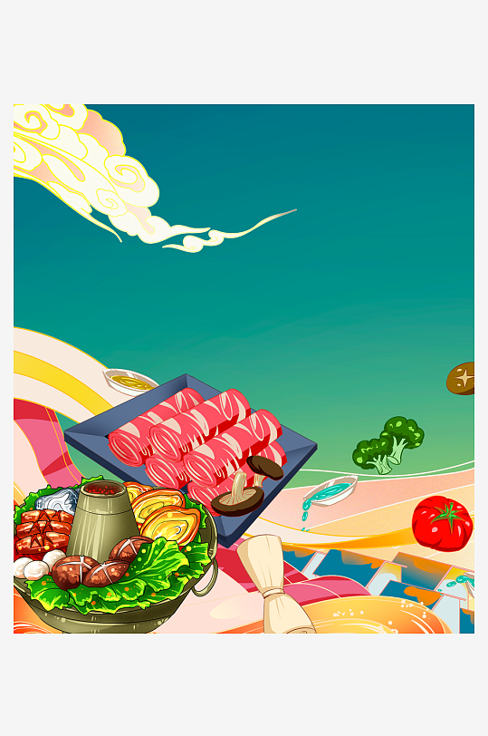 国潮风美食背景模板-众图网