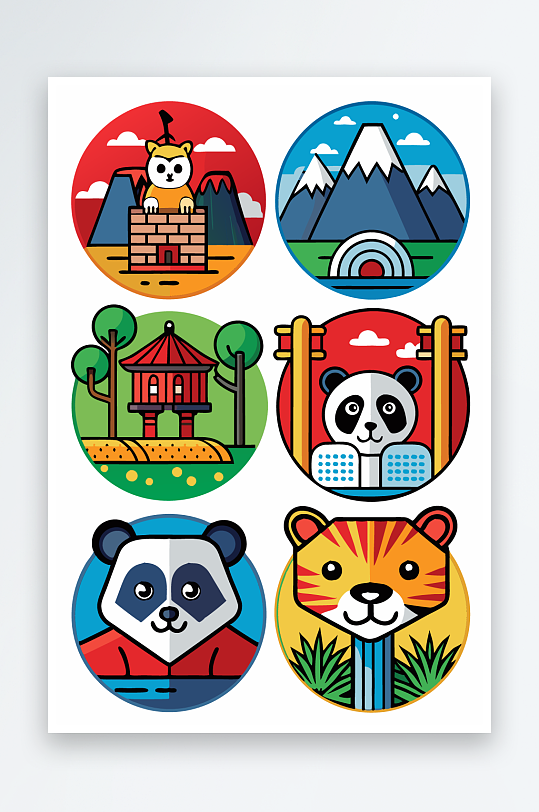 熊猫卡通矢量图标元素-众图网